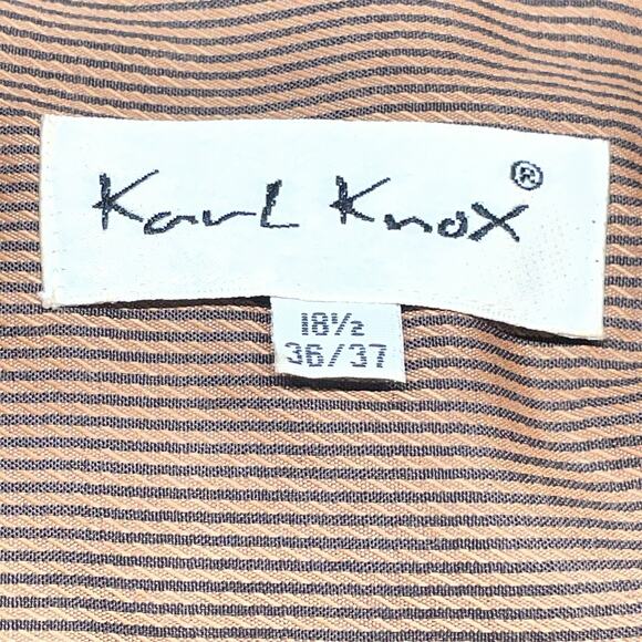 Karl Knox Men 18.5-36/37 Dress Shirt Brown Pin Stripe Btn Up Pastor Statement Pc - Picture 7 of 10